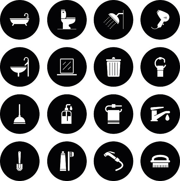 ilustraciones, imágenes clip art, dibujos animados e iconos de stock de vector negro baño - 16 iconos - women bathtub bathroom water