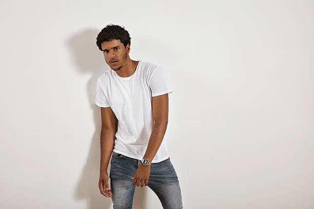 istock Attractive male model presenting blank white t-shirt 610148336