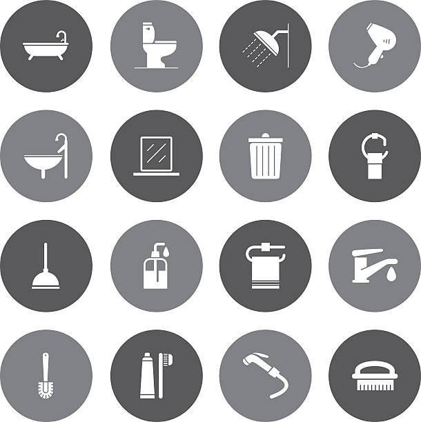 ilustraciones, imágenes clip art, dibujos animados e iconos de stock de gris 16 iconos de vector de de baño - women bathtub bathroom water