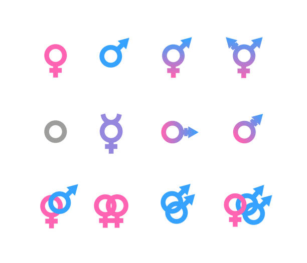 ilustrações de stock, clip art, desenhos animados e ícones de colorful gender symbol and identity icons isolated on white background. - transgender