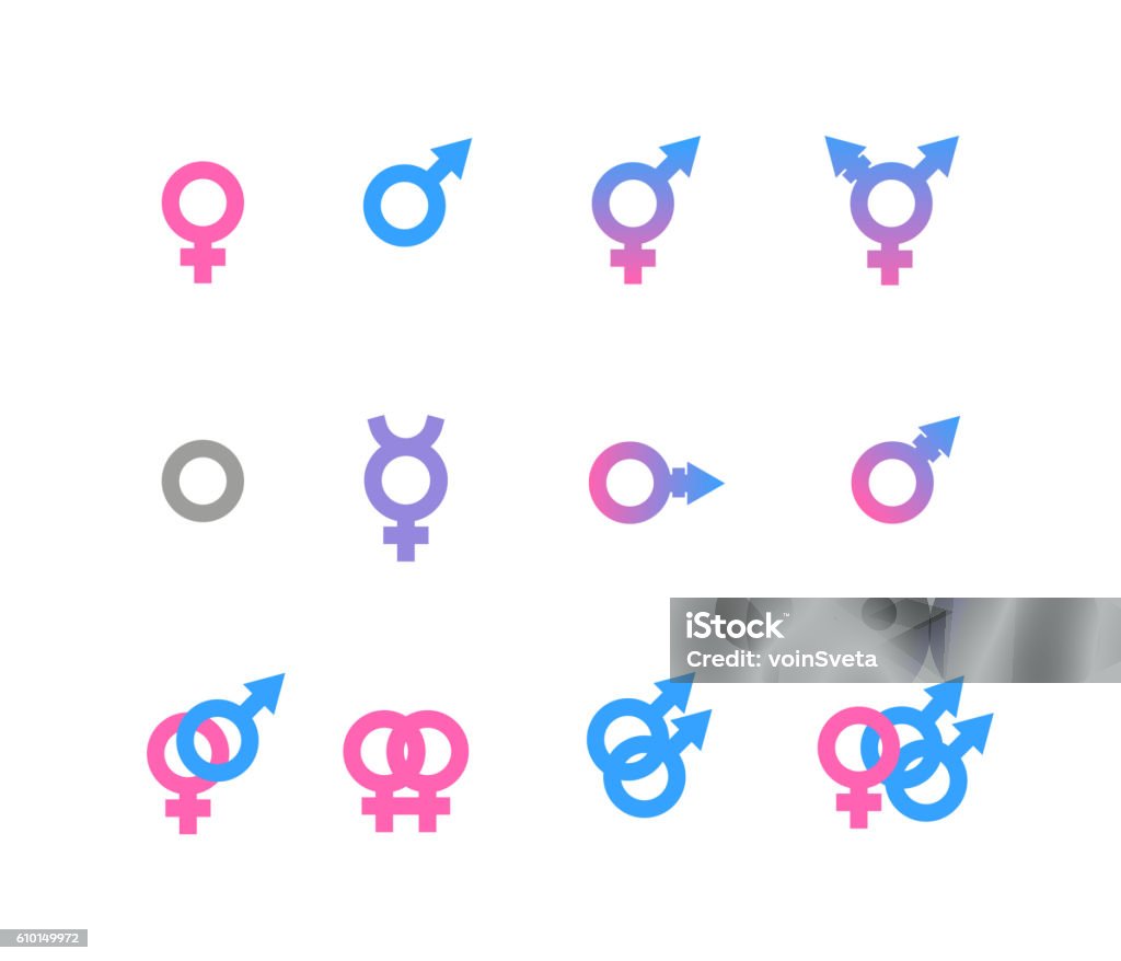 Colorful gender symbol and identity icons isolated on white background. Colorful gender symbol and identity icons isolated on white background. Vector gender icons. Gender identities icons Icon Symbol stock vector