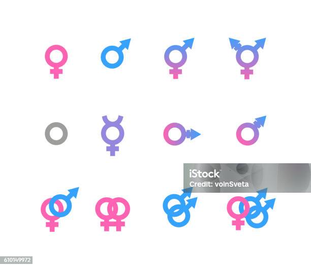 Colorful Gender Symbol And Identity Icons Isolated On White Background Stock Illustration - Download Image Now
