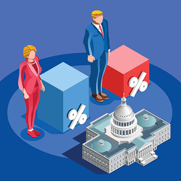 Election Infographic Pools Candidate Vector Isometric People Election infographic of Politic Delegate Leader Presidential Competitor Rally with Washington DC US Congress Building. Vector isometric people government building infographic stock illustrations