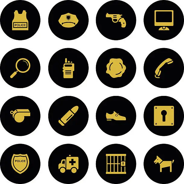 Vector illustration of Set Police Icons Gold Series