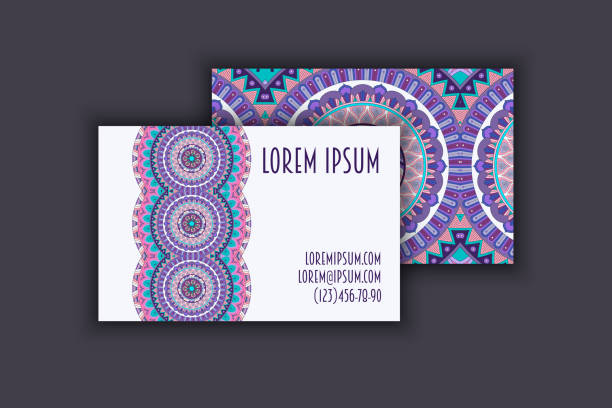 ilustrações de stock, clip art, desenhos animados e ícones de business visiting cards set. mandala, ethnic circle decorative elements . - backgrounds paper blank expression old fashioned