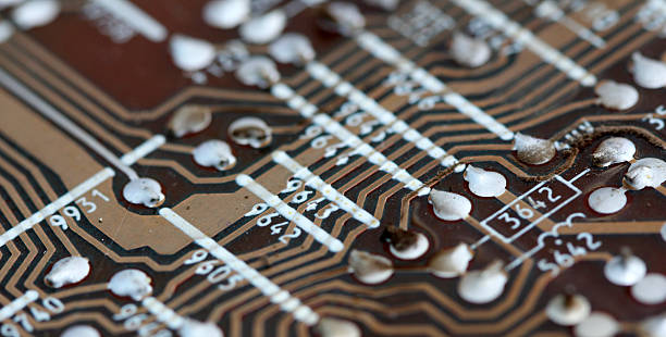 istock Part of old vintage printed circuit board 610150900
