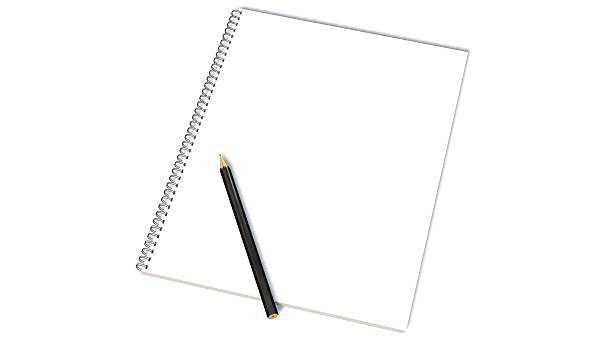 istock Blank  white spiral bound paper drawing pad with pencil 610152128