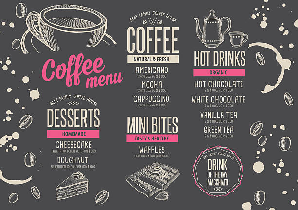 illustrazioni stock, clip art, cartoni animati e icone di tendenza di menu del caffè placemat food brochure ristorante. - dessert food place setting dishware