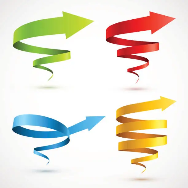 Vector illustration of Set of colorful spiral arrows