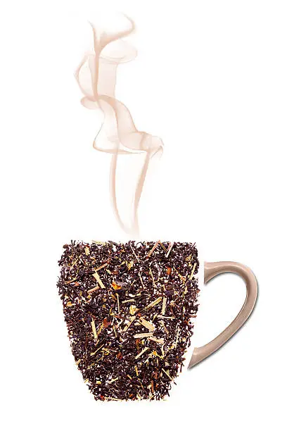 Cup of tea made from real black tea,cinnamon grass, mint and marigold and ceramic handle