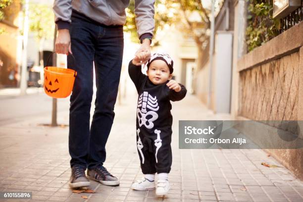 Toddler In Skeleton Costume Stock Photo - Download Image Now - Halloween, Trick Or Treat, Costume