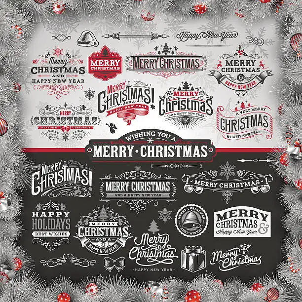 Vector illustration of Hand Drawn Christmas Label Set