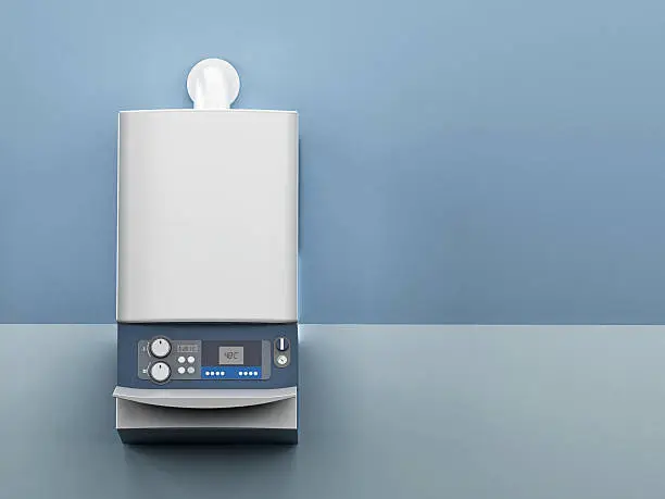 Wall mounted generic water boiler with LCD screens.