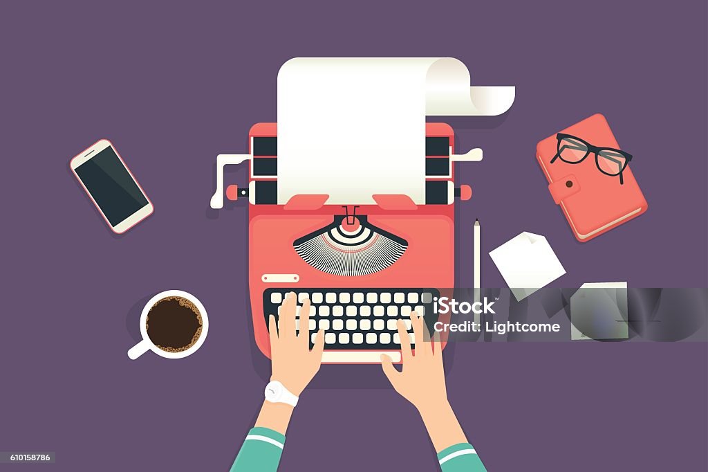 Womans Hands Typing On A Vintage Typewriter Stock Illustration - Download  Image Now - Writing - Activity, Typewriter, Author - iStock