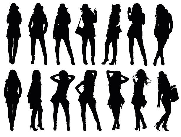 Set of various fashion woman silhouettes. vector art illustration