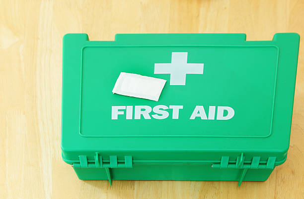 istock green first aid kit box and sticking plaster 610160250