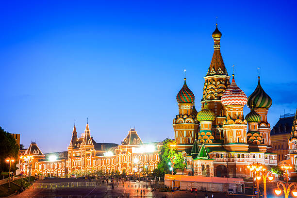 istock St Basil's cathedral on Red Square at night, Moscow, Russia 610217452