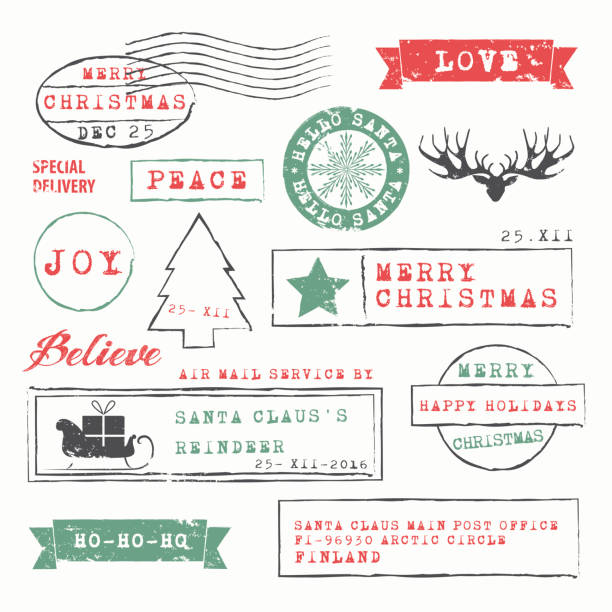 Christmas Stamps Collection Christmas  Postage Stamps Collection. Vector Illustration.EPS10, Ai10, PDF, High-Res JPEG included. north pole stock illustrations