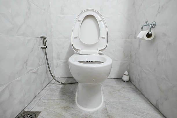 bagno domestico moderno con lavatoio bianco - bidet foto e immagini stock