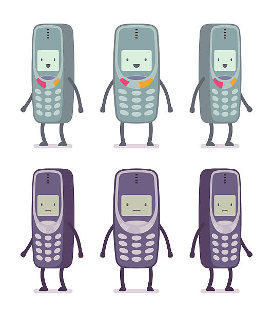 illustrations, cliparts, dessins animés et icônes de ensemble de téléphones cellulaires rétro heureux et malheureux - old telephone mobile phone retro revival