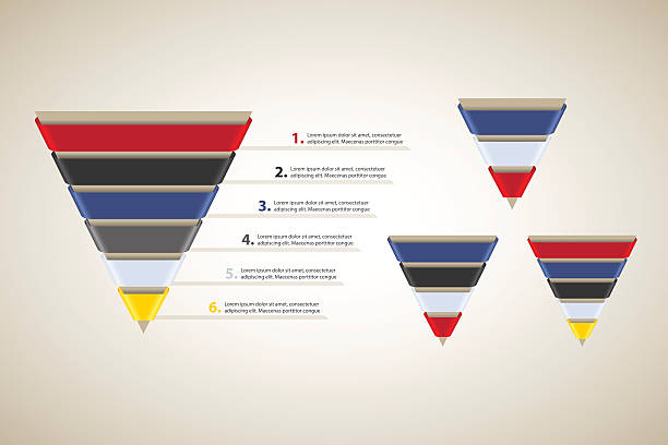 Funnel with Ribbons - Vector Infographic Set Sales / Conversion funnel. Cone with colored ribbons. Vector Infographic templates Collection ship funnel stock illustrations