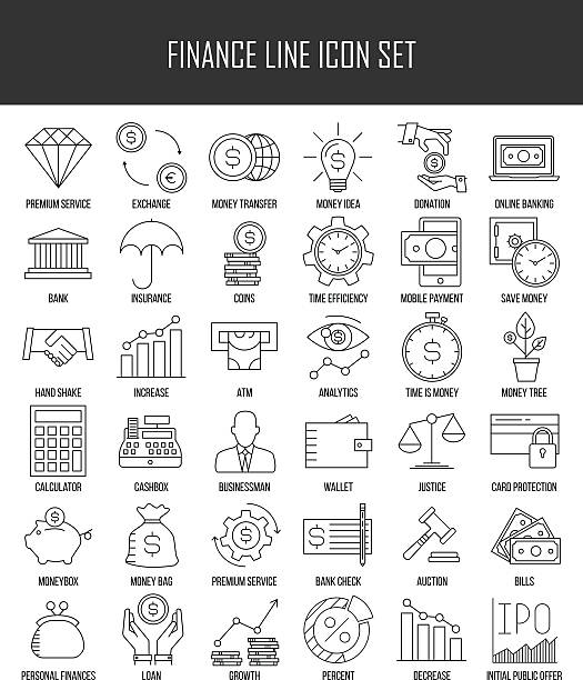 ilustraciones, imágenes clip art, dibujos animados e iconos de stock de iconos de banca y finanzas  - caja de seguridad