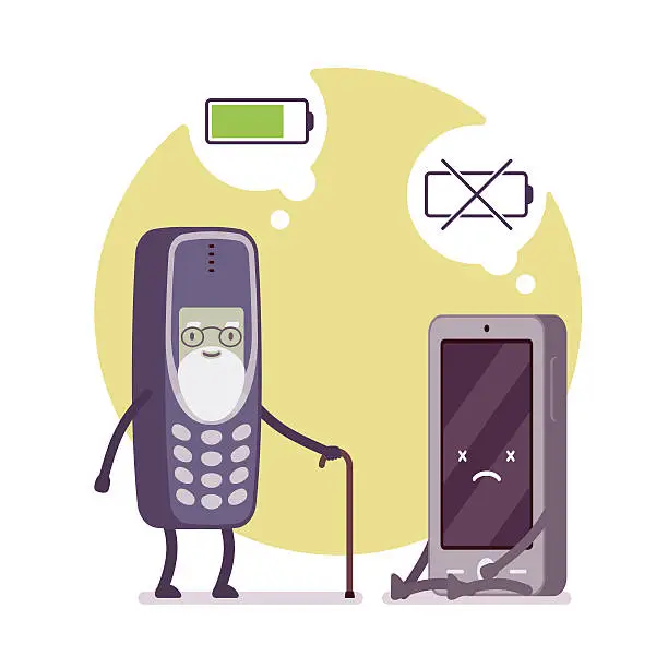 Vector illustration of Charged phone and dead smartphone