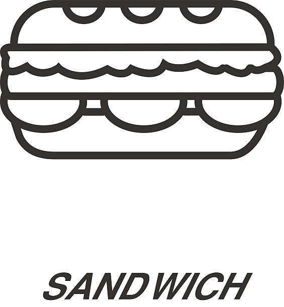 샌드위치 라인 아이콘 - sandwich ham white background lunch stock illustrations