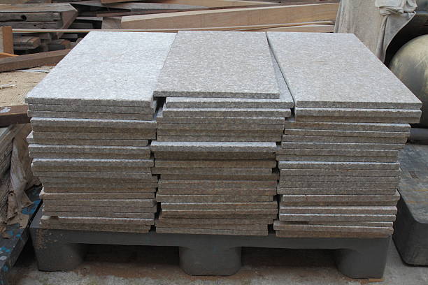 istock Stack of  tiles on wooden pallet on construction site. 610223584