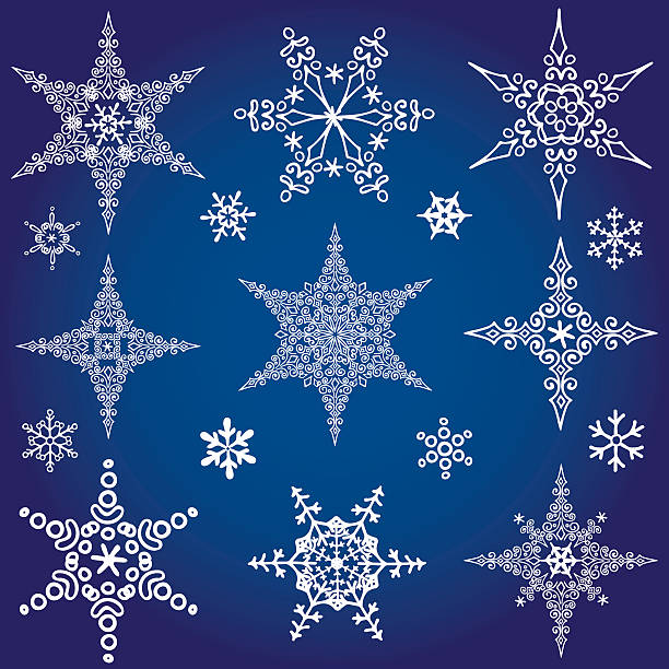 illustrations, cliparts, dessins animés et icônes de flocons de cristal icône collection.winter forme étoilée - two dimensional shape star crystal symbol