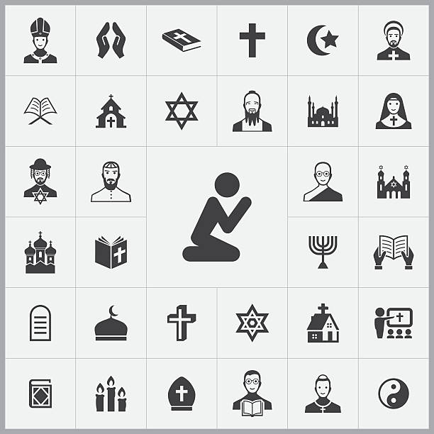 illustrazioni stock, clip art, cartoni animati e icone di tendenza di religione icone set universale - prete immagine
