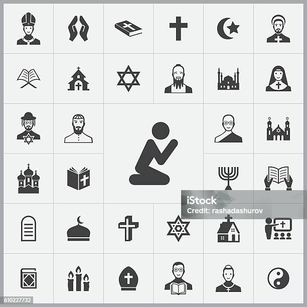 Religion Icons Universal Set Stock Illustration - Download Image Now - Icon Symbol, Praying, Religion