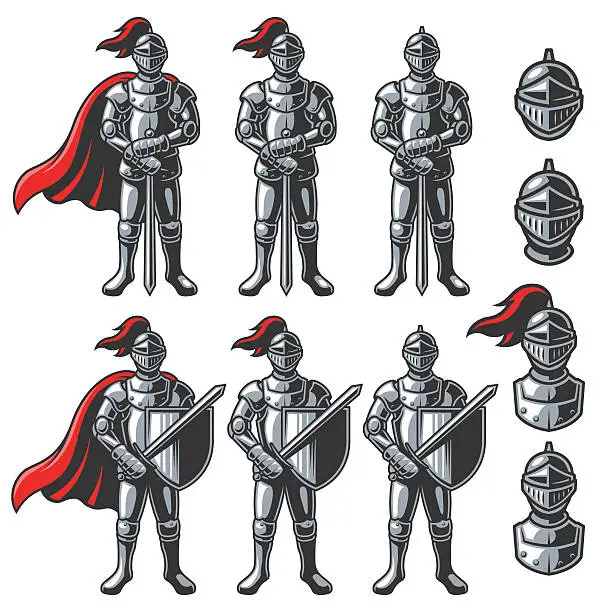 Vector illustration of Set of color knights