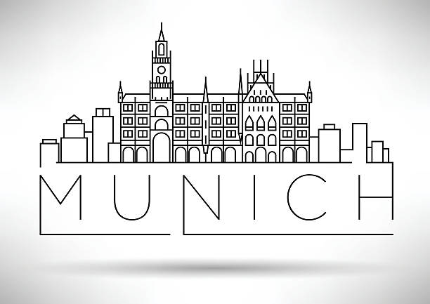 stockillustraties, clipart, cartoons en iconen met minimal munich city linear skyline with typographic design - münchen