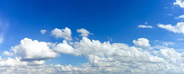 Clouds and Blue Sky in sunny day for Nature or Abstract Background in Panoramic View