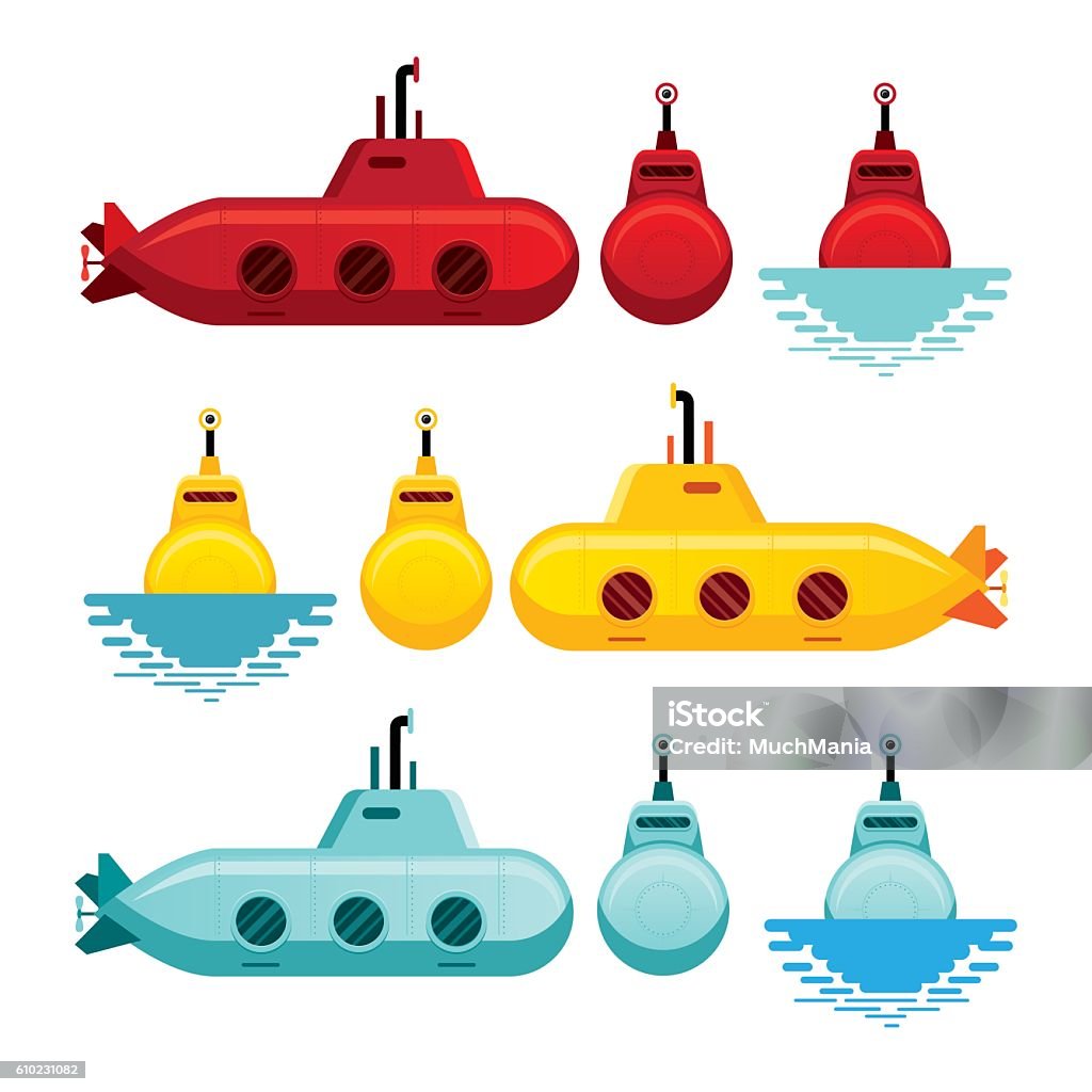 Submarine Cartoon Style - Royalty-free Submarino - Veículo Aquático arte vetorial