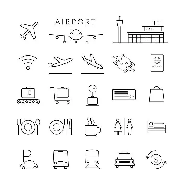 Vector illustration of Airport Line Icons and Symbols Set