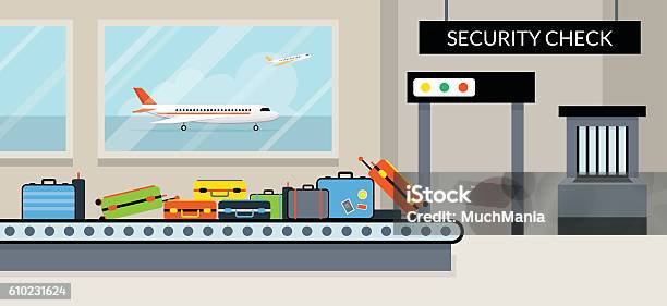 Airport Terminal Security Check Stock Illustration - Download Image Now - Conveyor Belt, Airplane, Security