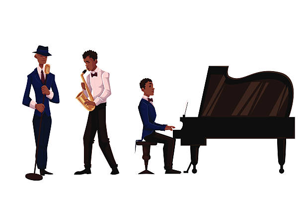 illustrazioni stock, clip art, cartoni animati e icone di tendenza di bel cantante africano, sassofonista e pianista - piano men pianist musician