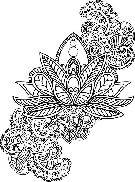 ilustrações, clipart, desenhos animados e ícones de enfeite de flor - henna tattoo