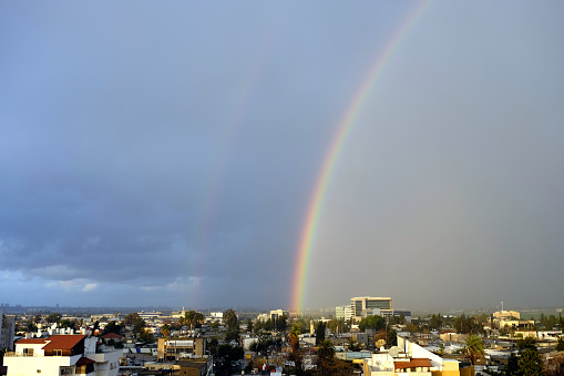 Double rainbow after storm over Lod city in Israel.