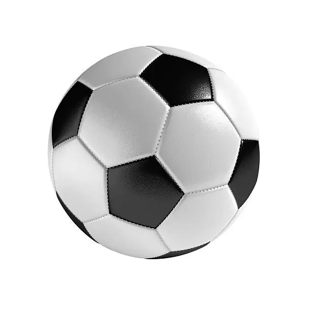 Soccer ball isolated on the white background without shadow. Sport equipment with detailed texture and stitches.