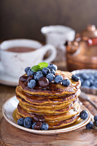 istock Pumpkin pancakes with blueberries 610242568