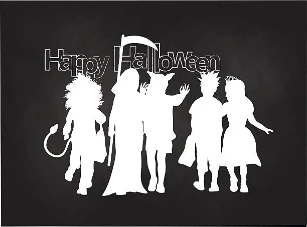 Vector illustration of Halloween White Silhouettes Trick Or Treat