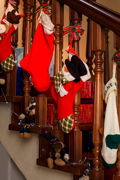 istock Christmas staircase decoration and presents. 610244054