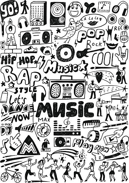 Music doodles Music - set icons in sketch style teenager doodle stock illustrations