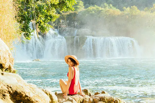 Photo of Woman near the waterfall Krka National Park