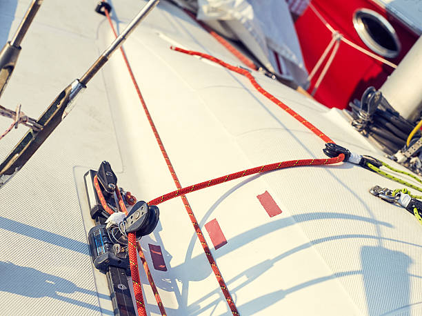 istock Control system staysail on sports yacht. 610252236