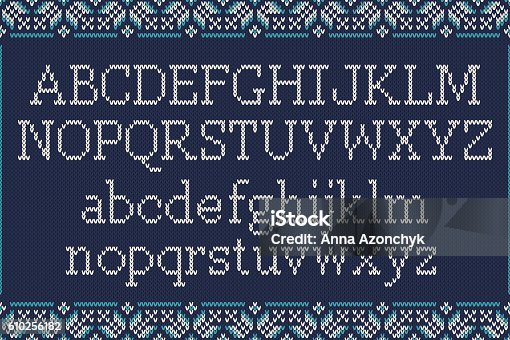 istock Christmas Knitted Font. Knitted Latin Alphabet on Seamless Background 610256182