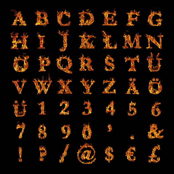 istock whole alphabet with numbers and punctuation marks in burning flames 610257920